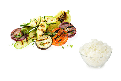 Riz et légumes grillées pour accompagner les produits de la mer lefishgourmand